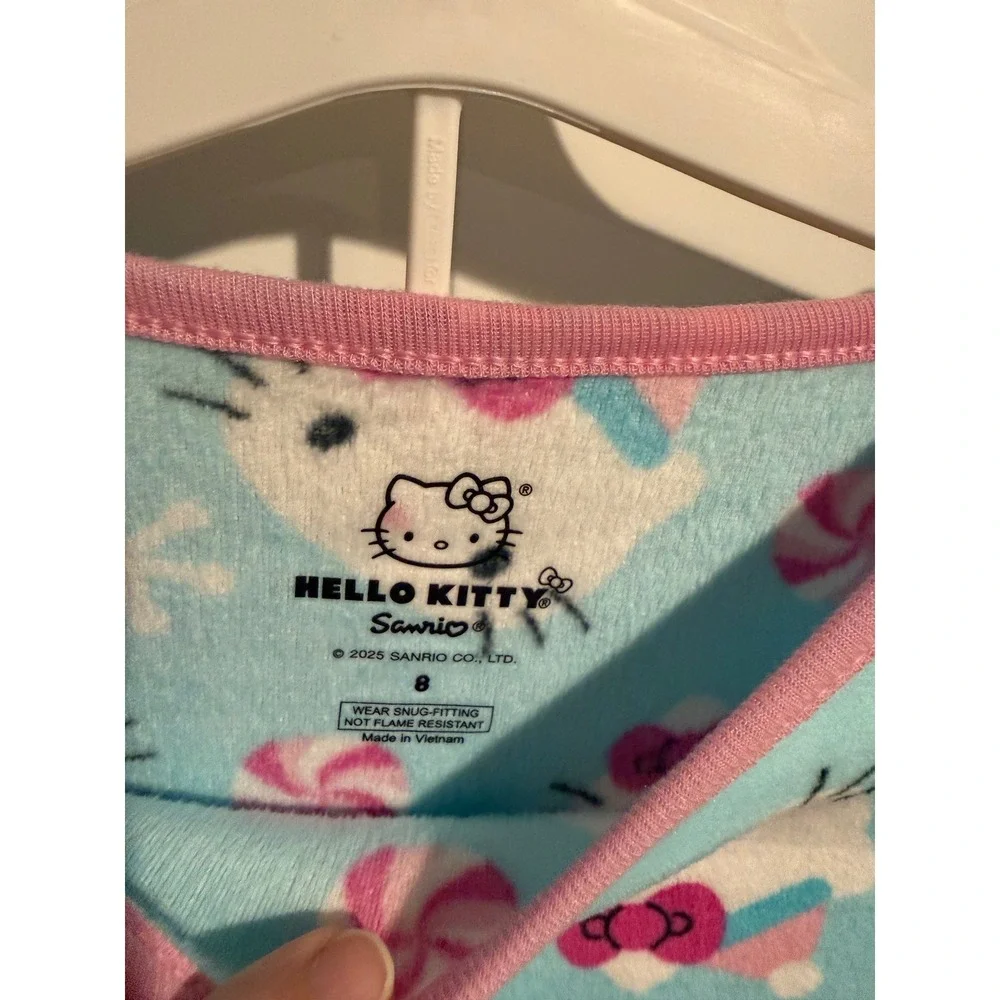 Hello Kitty Sanrio Girls Pajama Set Aqua Blue Winter Peppermint Fleece Size 8